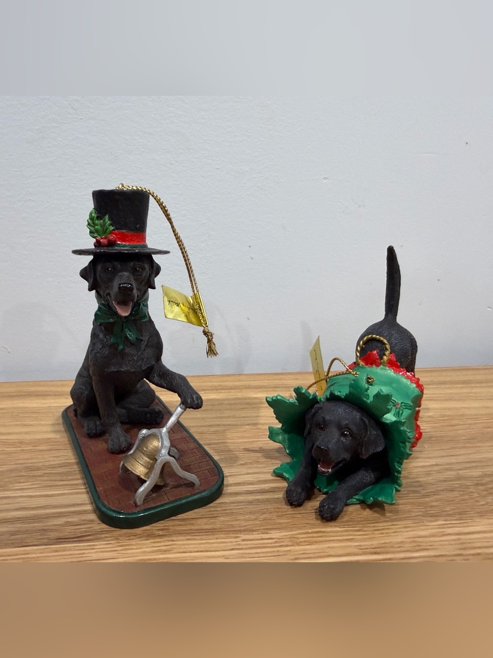 2 LOVABLE LABRADOR VINTAGE CHRISTMAS ORNAMENTS By DANBURY MINT